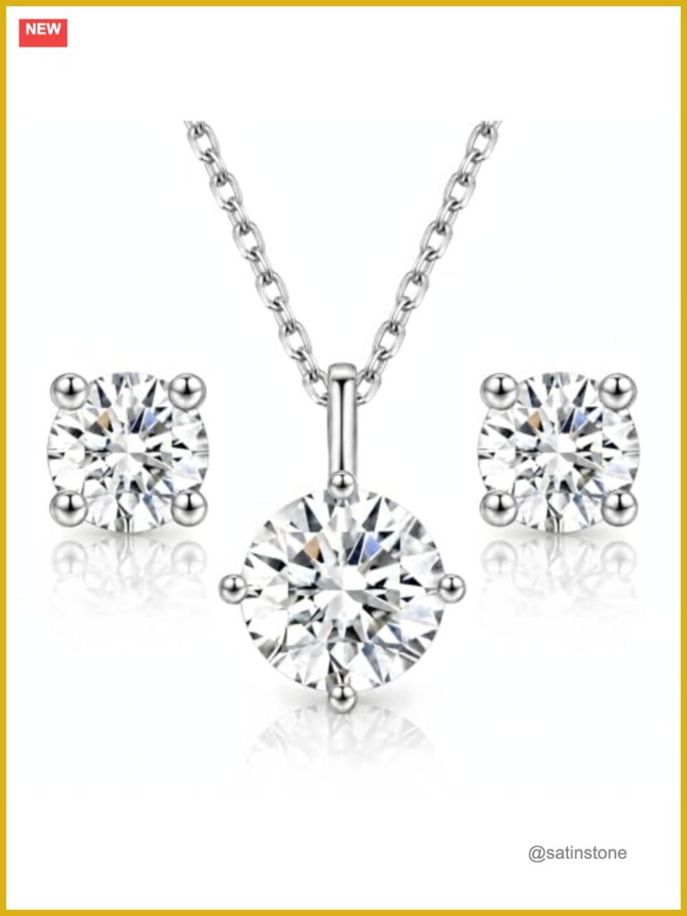 Moissanite Necklace and Earring Set, S925 Sterling Silver with 18K White Gold